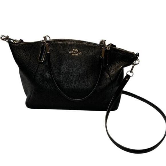 Coach Black Pebble Leather Zip Closure Double Handle Shoulder Crossbody Bags - Picture 12 of 13